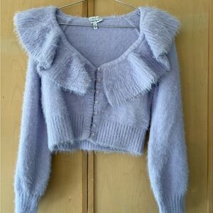 & Other Stories Purple Cardigan with Ruffled Collar